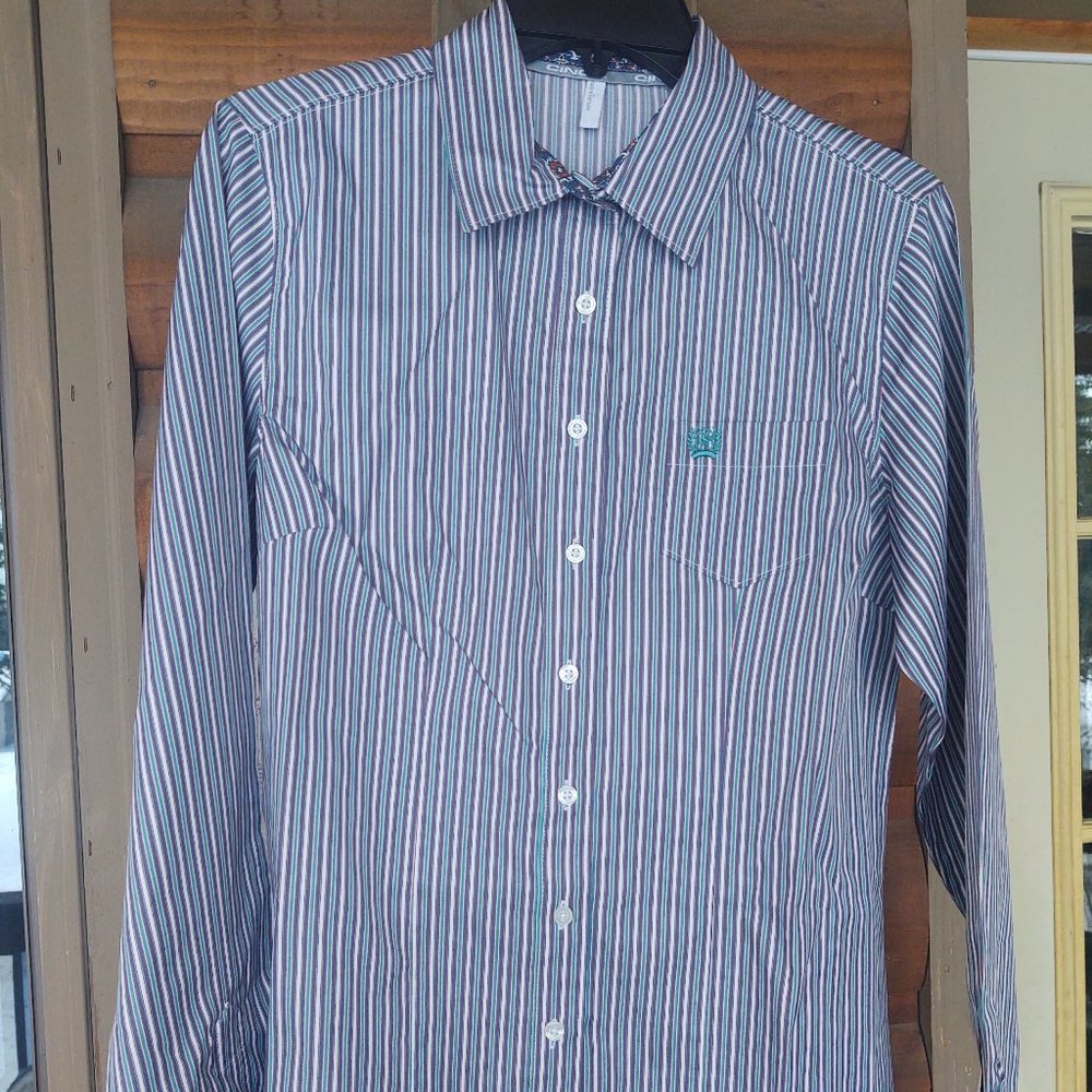 CINCH Striped Button Down Long Sleeve L